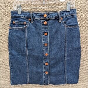 New Gap High Rise Button-Front Denim Skirt Size 28 Raw Hem Blue Boho‎ 70s Chic